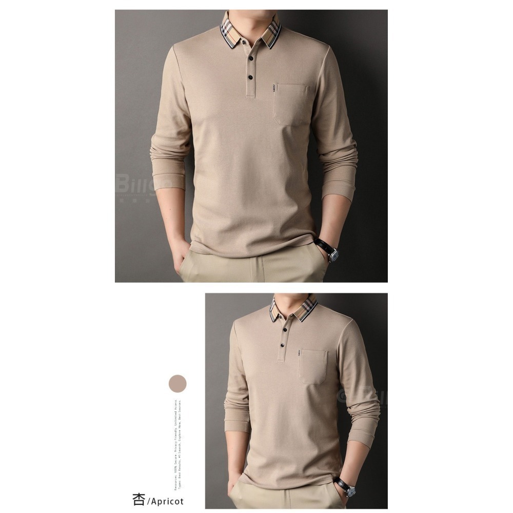 【Billgo】現貨⚡純棉格紋領口袋長袖POLO-4色 L~3XL碼 【TX163527】經典大牌風範秋冬男上衣-細節圖6