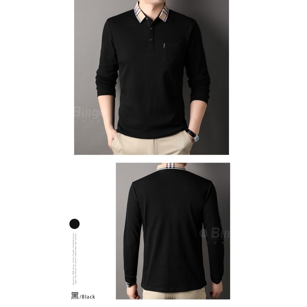 【Billgo】現貨⚡純棉格紋領口袋長袖POLO-4色 L~3XL碼 【TX163527】經典大牌風範秋冬男上衣-細節圖10