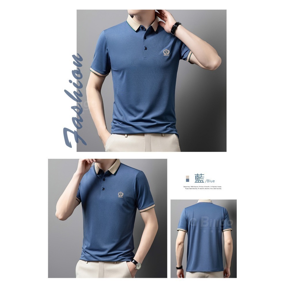 【Billgo】H徽章刺繡短袖polo衫-5色 M~3XL碼 撞色休閒V領 透氣春夏現貨男生上衣【TX164323】-細節圖6