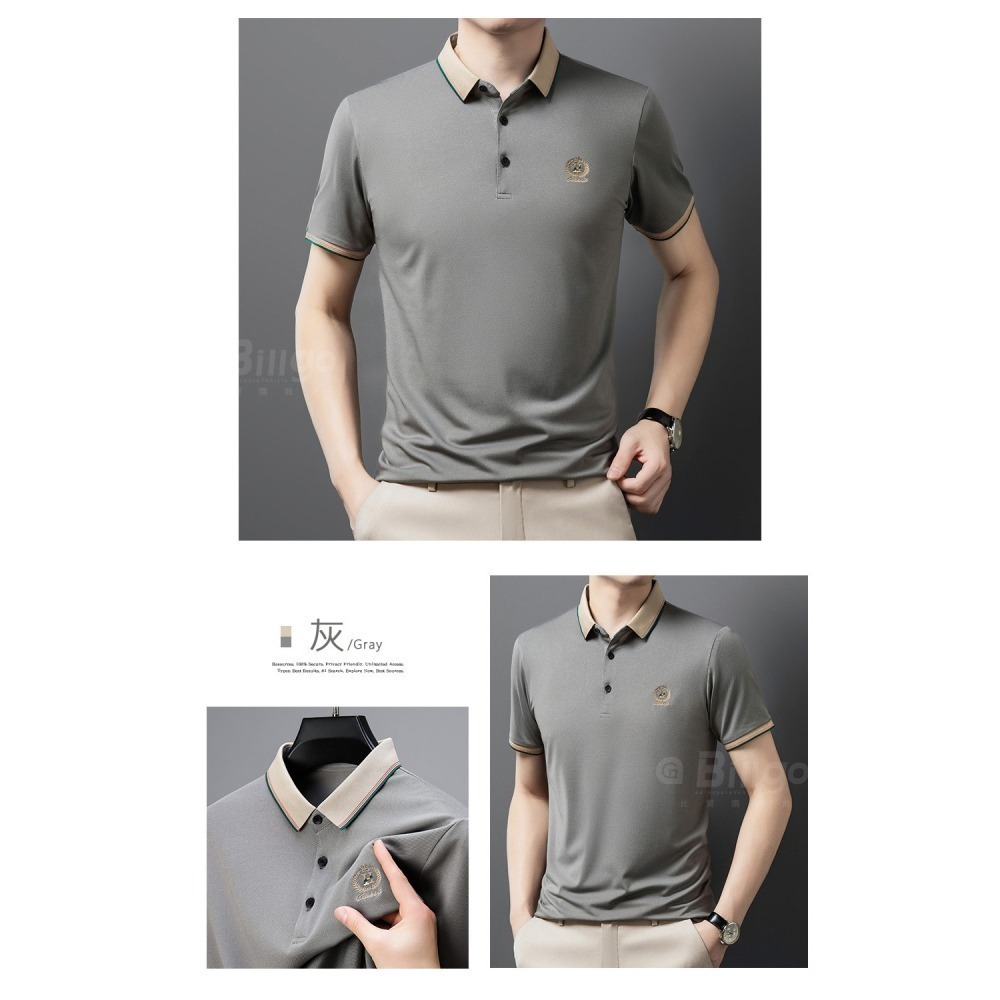 【Billgo】H徽章刺繡短袖polo衫-5色 M~3XL碼 撞色休閒V領 透氣春夏現貨男生上衣【TX164323】-細節圖7