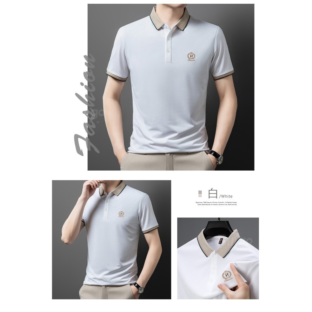 【Billgo】H徽章刺繡短袖polo衫-5色 M~3XL碼 撞色休閒V領 透氣春夏現貨男生上衣【TX164323】-細節圖8