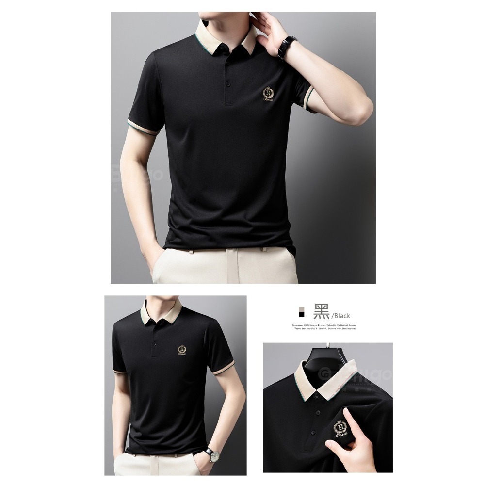 【Billgo】H徽章刺繡短袖polo衫-5色 M~3XL碼 撞色休閒V領 透氣春夏現貨男生上衣【TX164323】-細節圖10