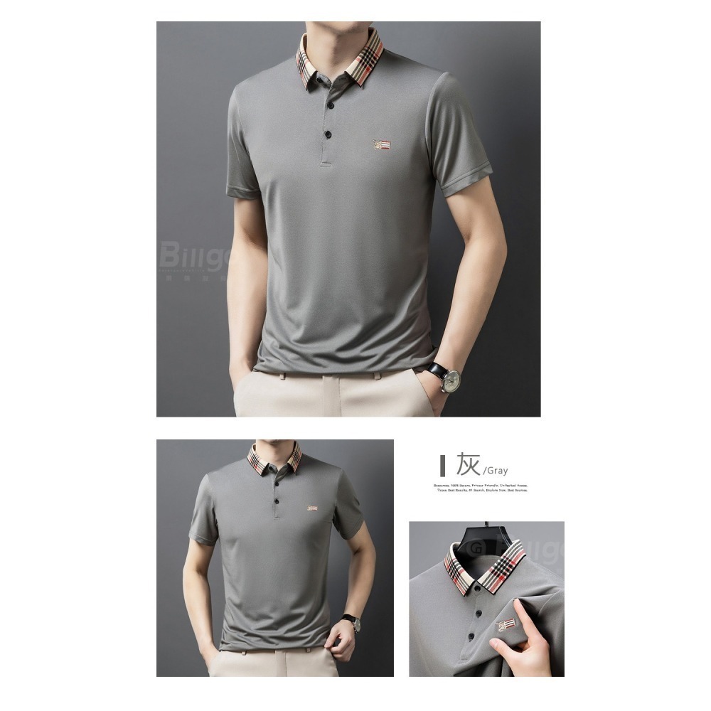 【Billgo】格紋領刺繡男短袖POLO衫5色 M~3XL碼 歐美大牌風馬旗徽章  透氣休閒V領男裝【TX164324】-細節圖6