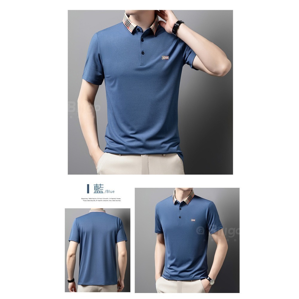 【Billgo】格紋領刺繡男短袖POLO衫5色 M~3XL碼 歐美大牌風馬旗徽章  透氣休閒V領男裝【TX164324】-細節圖7