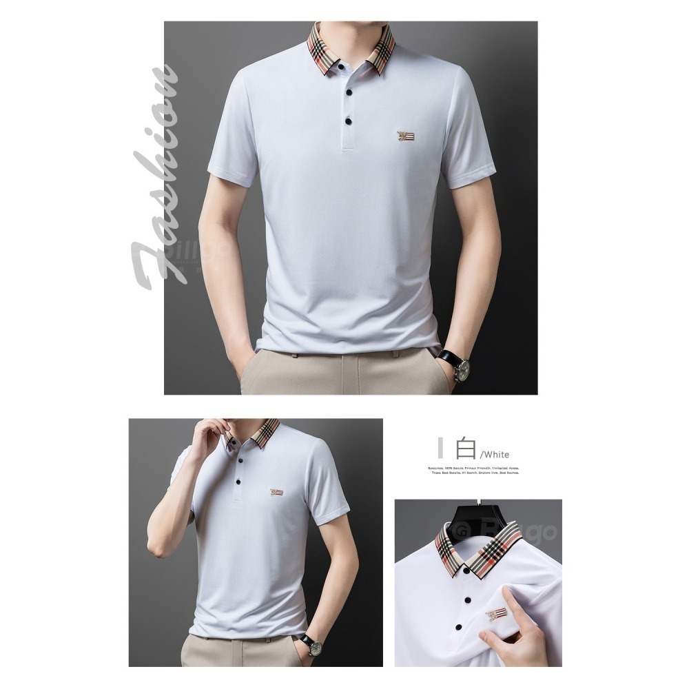 【Billgo】格紋領刺繡男短袖POLO衫5色 M~3XL碼 歐美大牌風馬旗徽章  透氣休閒V領男裝【TX164324】-細節圖8