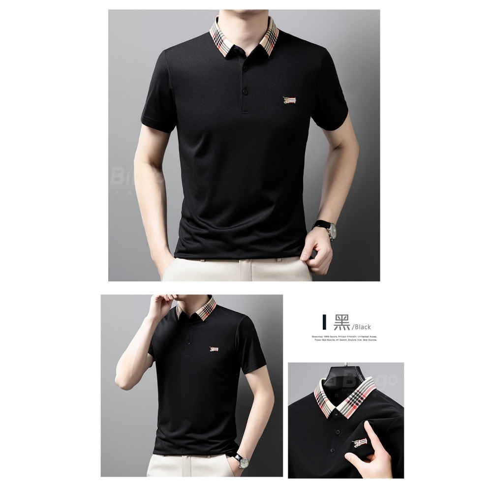 【Billgo】格紋領刺繡男短袖POLO衫5色 M~3XL碼 歐美大牌風馬旗徽章  透氣休閒V領男裝【TX164324】-細節圖10