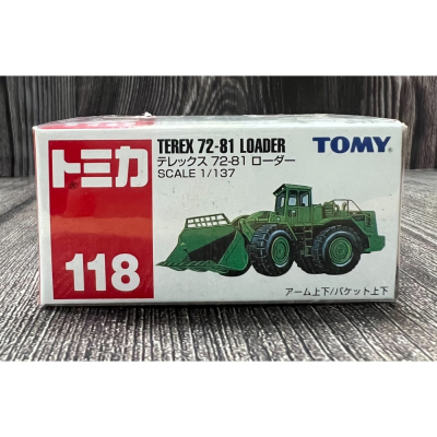 《GTS》TOMICA 多美小汽車NO118 TEREX 72-81 LOADER 綠色挖掘機 絕版舊藍標 299486
