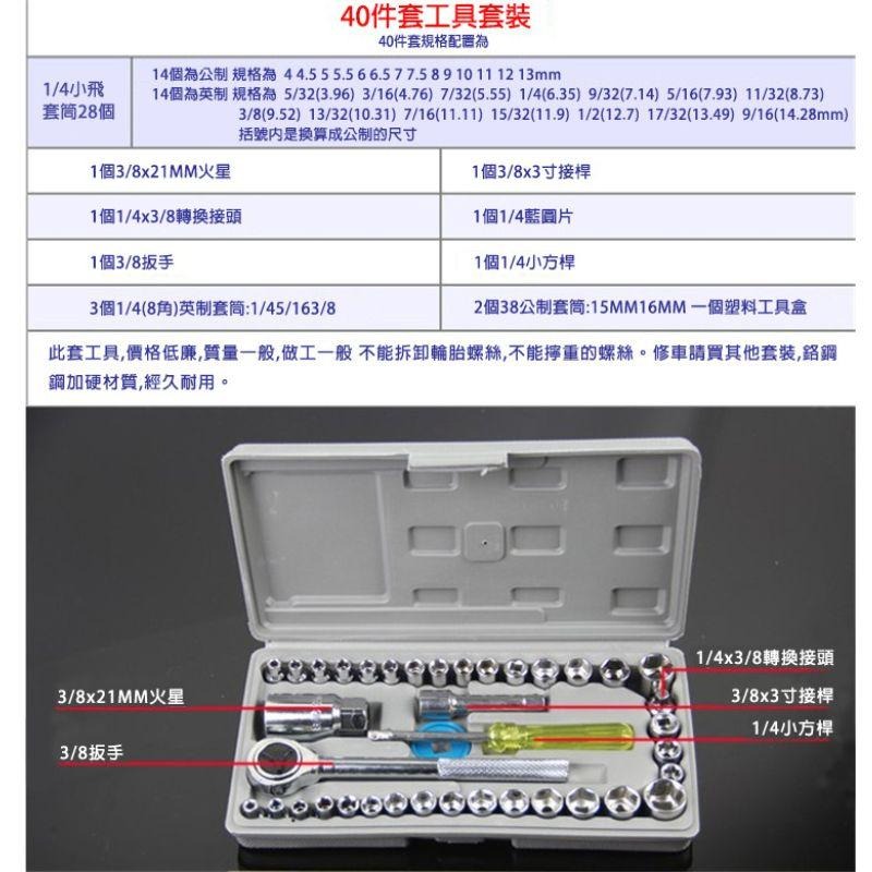 機修套筒組 套筒 手動扳手工具組 工具組 2分 3分 手動工具 手動扳手工具40件組 維修工具 機修工具【森森機具】-細節圖3