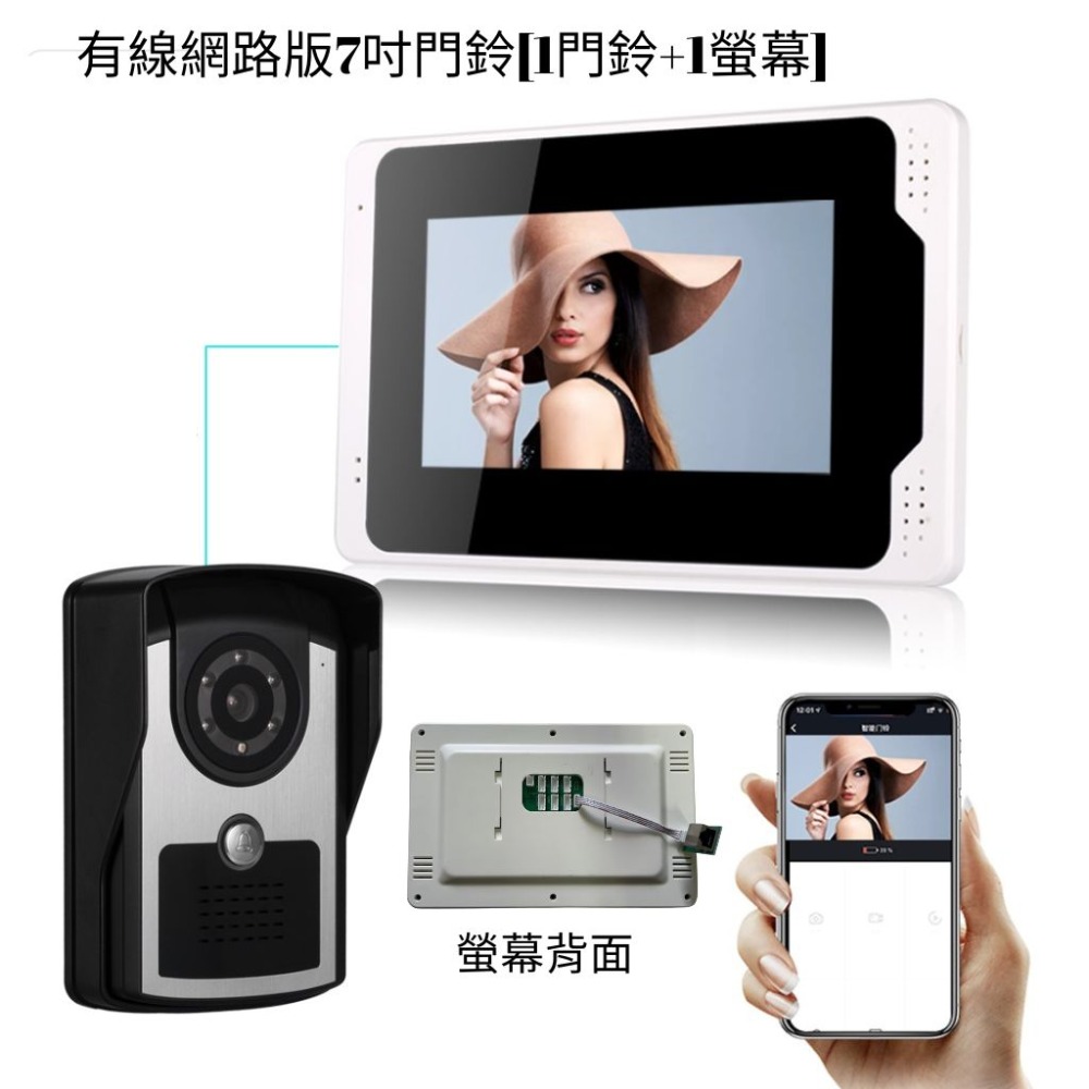 可視門鈴 對講家用免打孔 監控攝像頭  7吋可視門鈴 對講機 可視對講門鈴 夜視防雨 監視器 中控開鎖 門鈴【森森機具】-規格圖5