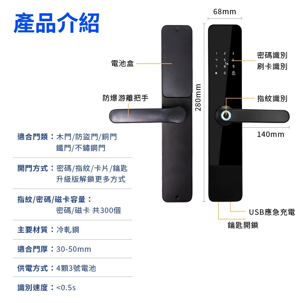 【Komori森森機具】智慧門把鎖 三合一 免打孔 免鑿孔 智能鎖 門鎖 密碼鎖 智慧鎖 指紋鎖 卡片鎖 數位鎖 防盜鎖-細節圖2