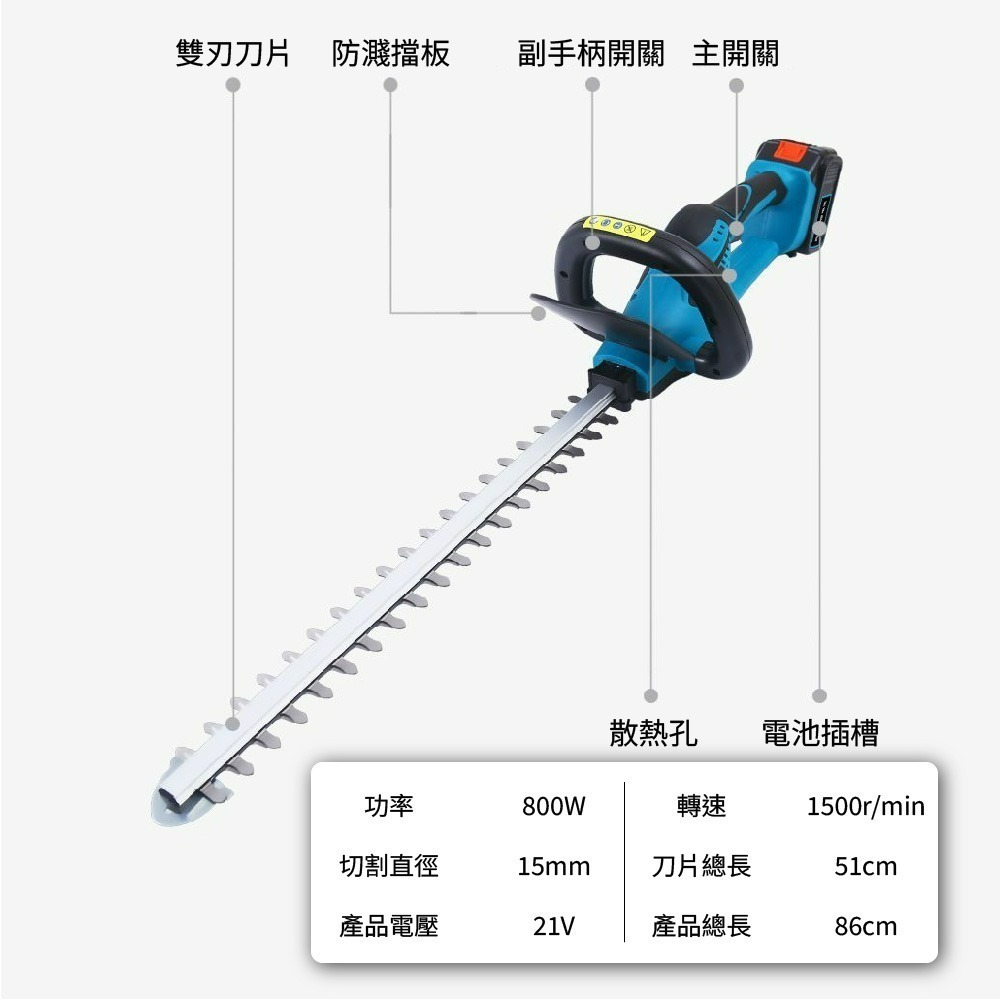 無刷綠籬機 綠籬機 1880w籬笆剪枝機 修枝剪 圍籬剪雙刃鋰電修籬機 電動割草機【Komori森森機具】-細節圖6