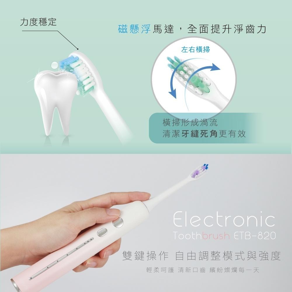 【KINYO】漸層音波電動牙刷(ETB-820) 附刷頭x2 杜邦刷毛 IPX7 | 牙周保健-細節圖3