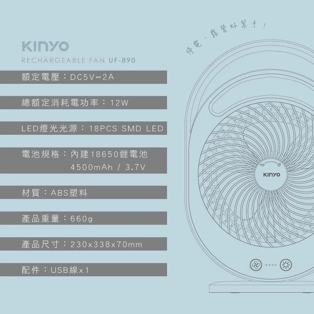 【KINYO】桌立兩用充電風扇 (UF-890) 超長續航 循環扇 桌扇 立扇 充電扇 涼風扇-細節圖9