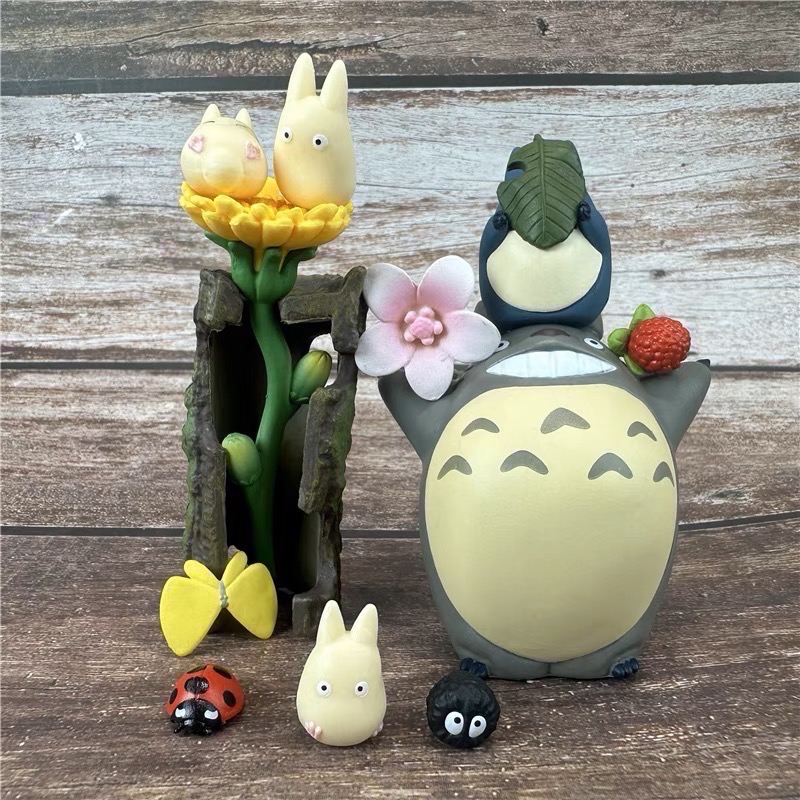 TOTORO 吉卜力 宮崎駿 龍貓 無臉男 黑貓 小龍貓 黑碳 花草 聖誕禮物 擺件 可愛 公仔 玩具 疊疊樂 平衡感-細節圖7