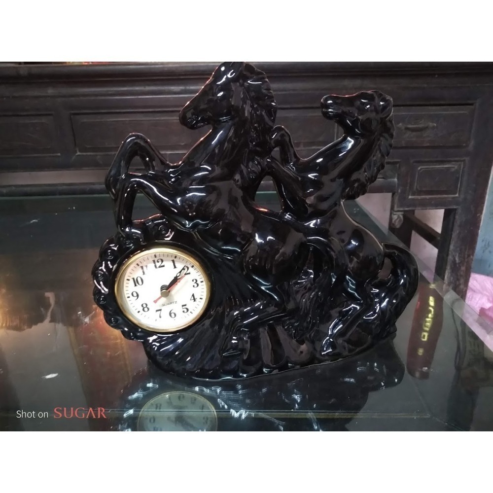 陶磁雙黑馬奔騰桌上時鐘-細節圖4