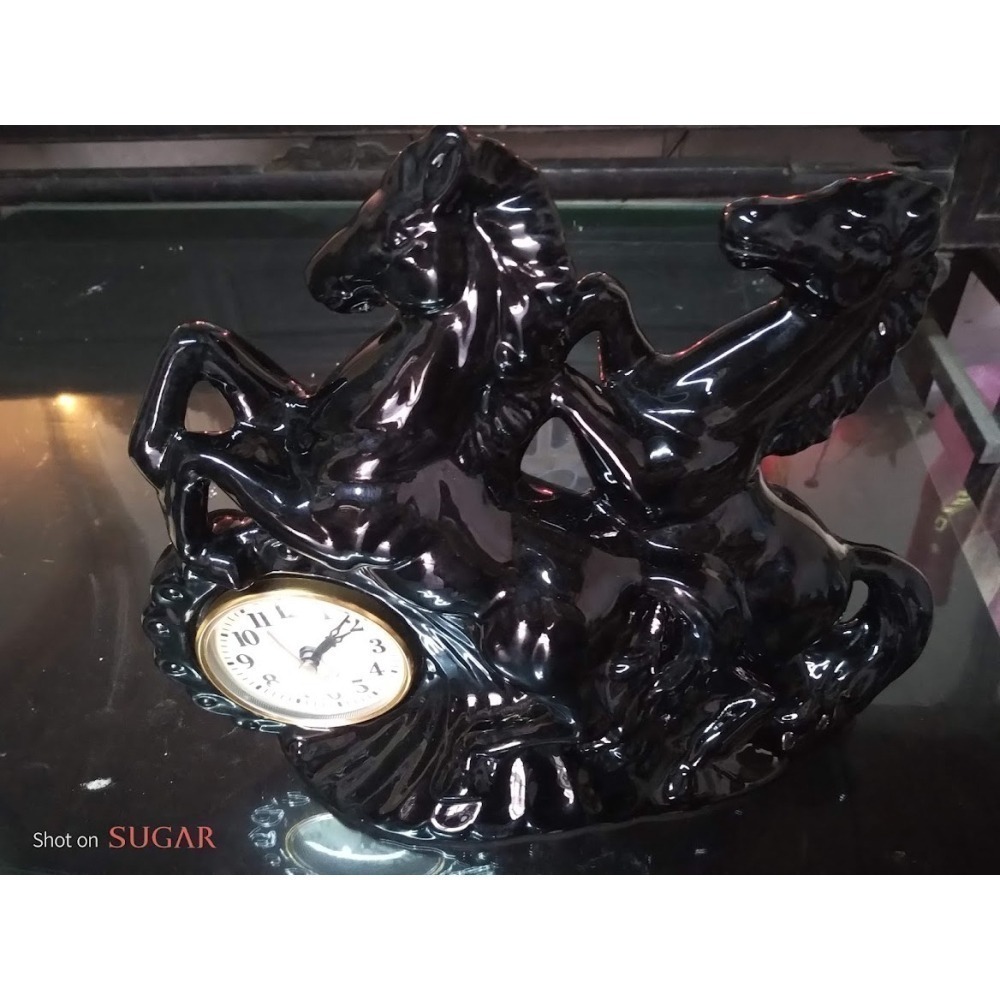 陶磁雙黑馬奔騰桌上時鐘-細節圖5