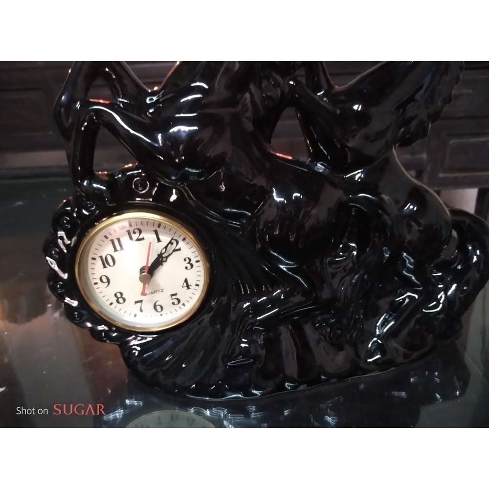 陶磁雙黑馬奔騰桌上時鐘-細節圖6