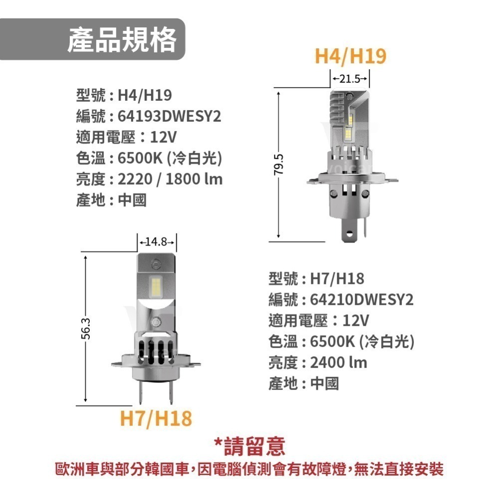 最新 OSRAM 直插式 GEN 2 第二代 6500K H4 H19 , H7 H18 大燈/遠燈 LED 燈泡-細節圖6