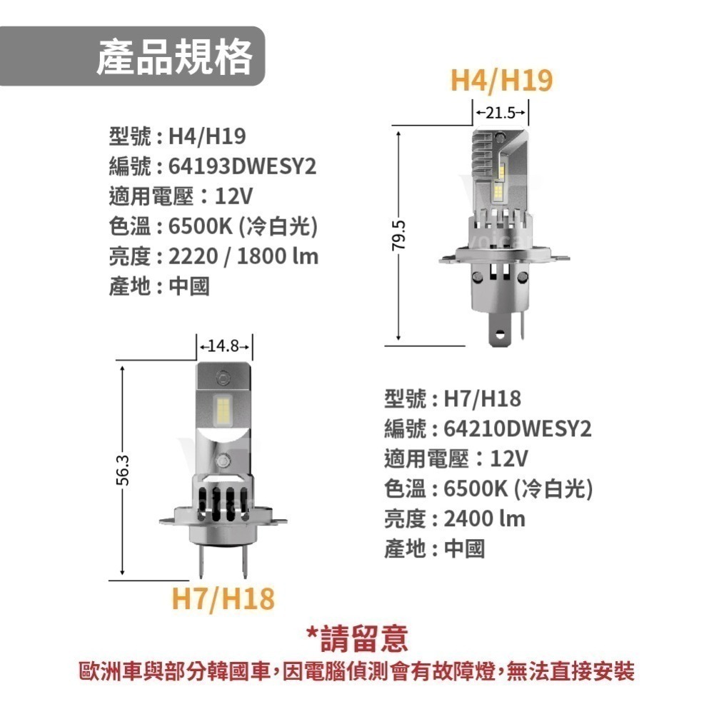 最新 OSRAM 直插式 GEN 2 第二代 6500K H4 H19 , H7 H18 大燈/遠燈 LED 燈泡-細節圖6
