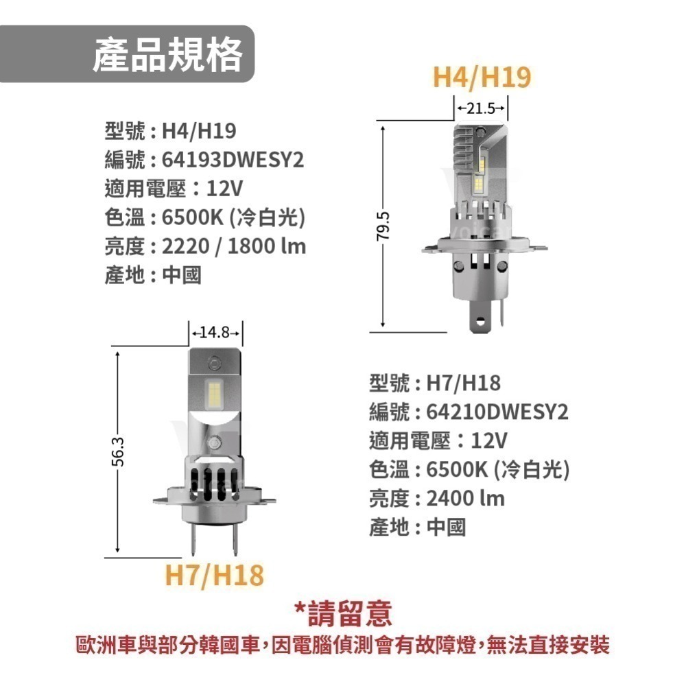最新 OSRAM 直插式 GEN 2 第二代 6500K H4 H19 , H7 H18 大燈/遠燈 LED 燈泡-細節圖6