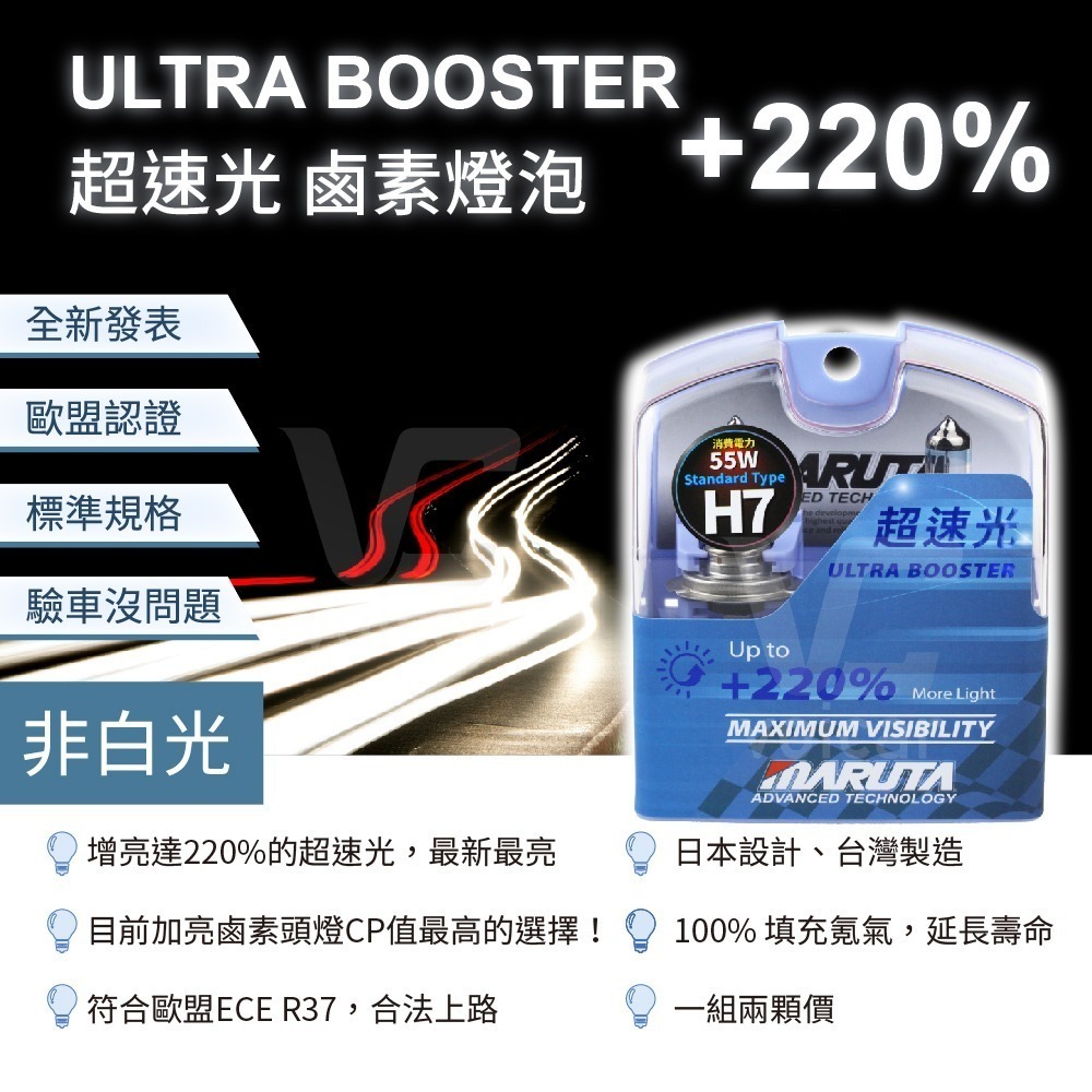 【MARUTA】【合法驗車】【贈T10燈泡】ULTRA BOOSTER +220% (超速光 H7鹵素燈泡)-細節圖3