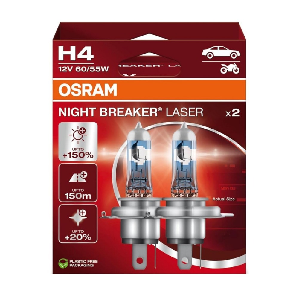 【OSRAM 歐司朗】LASER雷射星鑽 耐激光增亮+150% 大燈小燈 燈泡 H4-細節圖2