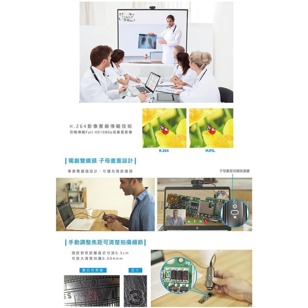 【贈桌上型小腳架】 HP 惠普 雙鏡頭降噪視訊攝影機 w600 智慧降噪 Full HD1080P 雙鏡頭 輔助鏡頭-細節圖5