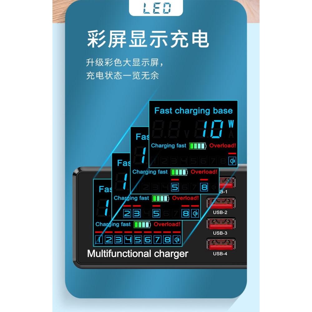 【台灣現貨】100W 多功能手機快速充電器 顯示電壓、電流  QC 3.0、PD 18W快充 10W無線充電-細節圖4