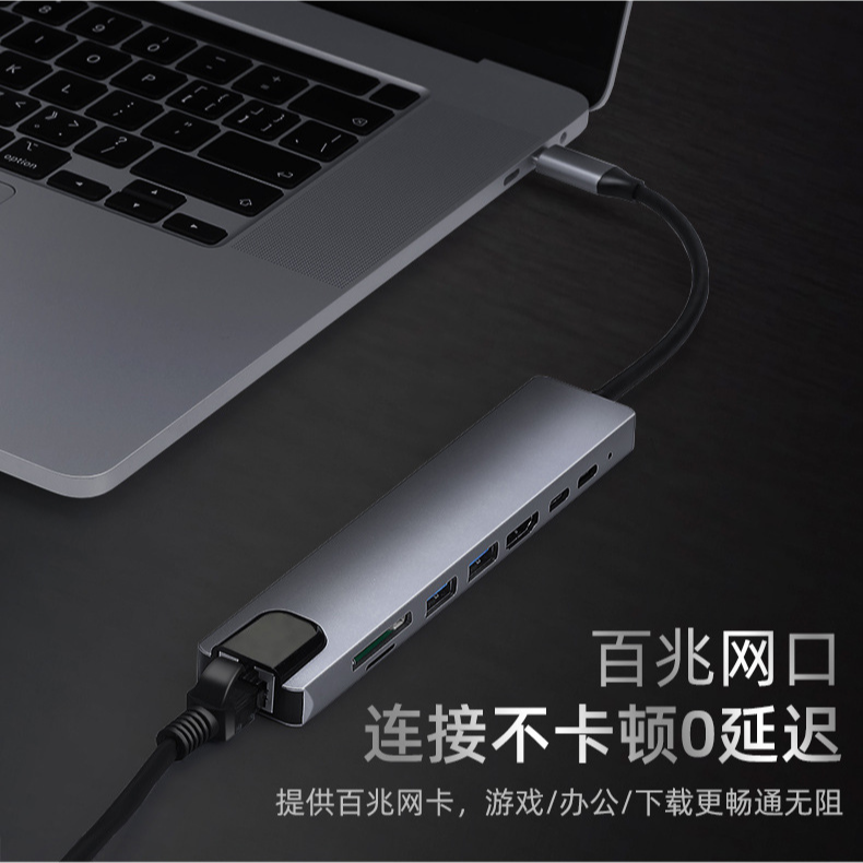 【台灣現貨】Type-C HUB 八合一 HDMI、SD&TF讀卡器、網路孔、USB-A 3.0、TYEP-C-細節圖4