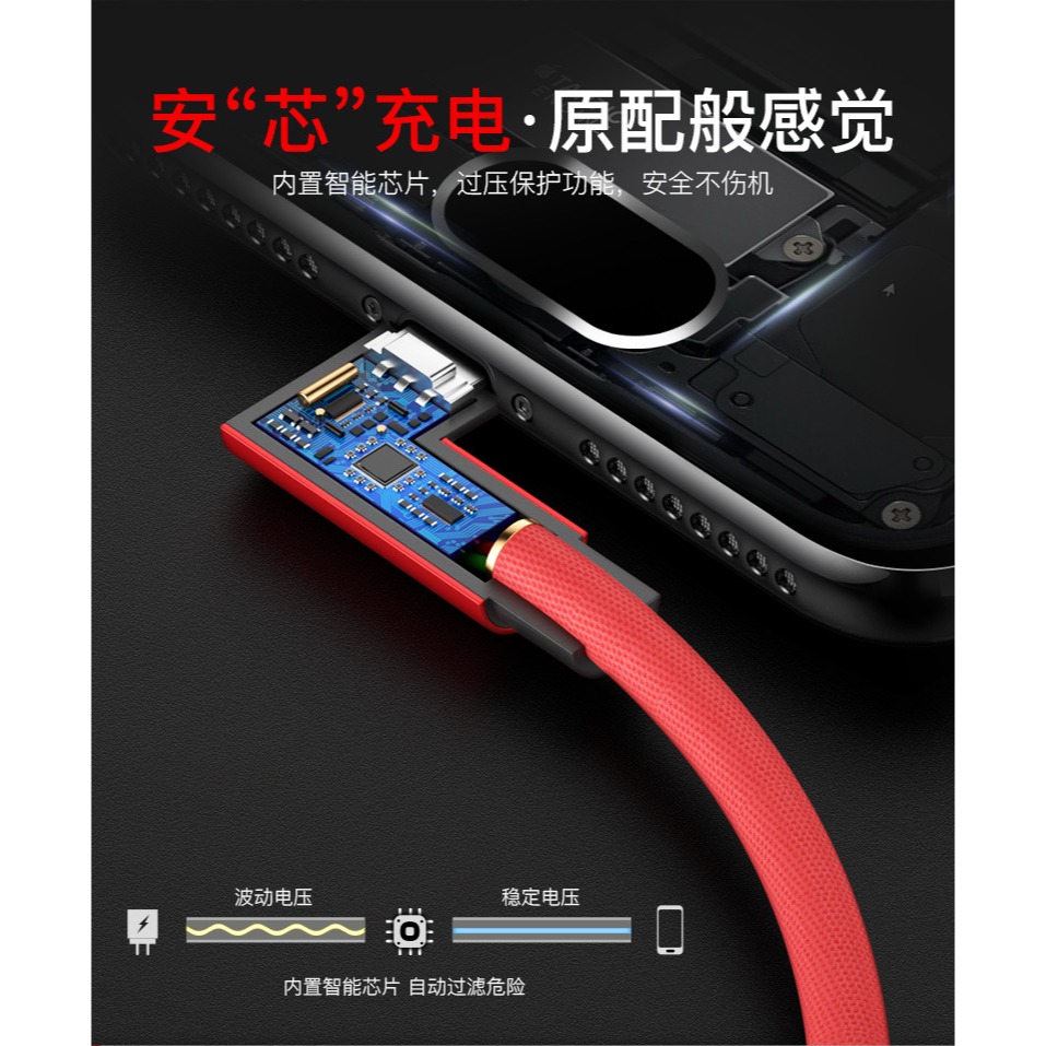 【台灣現貨】Lightning TYPE-C Micro USB 雙彎頭 布藝 遊戲快充線-細節圖5