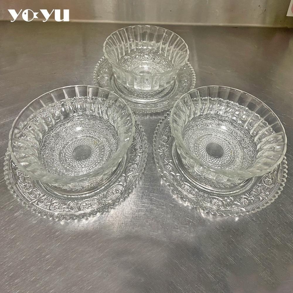 早期KIG Malaysia點心碗盤組 碗盤一組 玻璃碗盤組 透明雕花 復古壓花 碗 盤子 點心 餐具 日常 吃飯-細節圖4