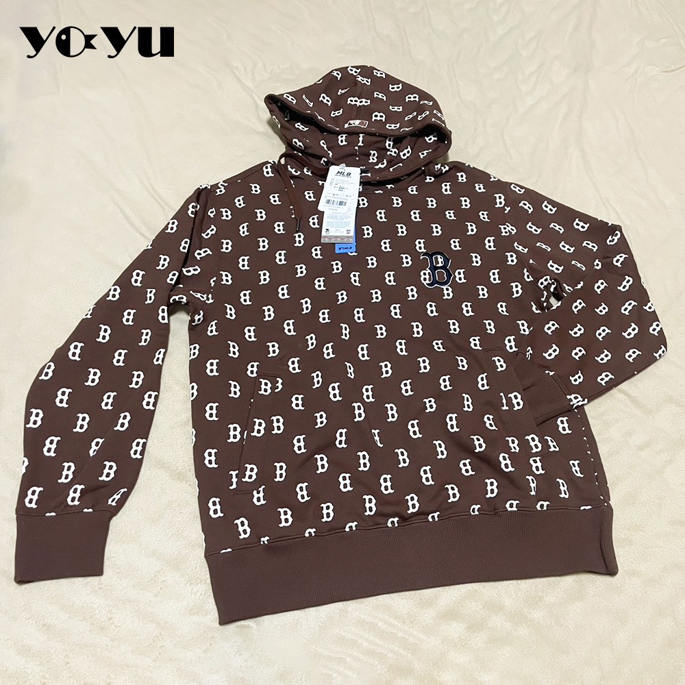 MLB 連帽上衣 帽T MONOGRAM 老花系列 波士頓紅襪隊 連帽衣 秋冬季 上衣 女款 運動休閒 居家上衣 滿版-細節圖2