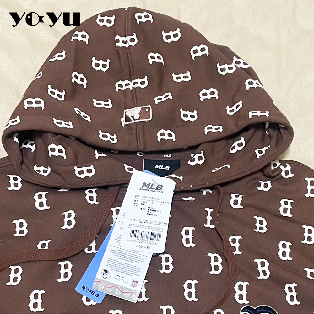 MLB 連帽上衣 帽T MONOGRAM 老花系列 波士頓紅襪隊 連帽衣 秋冬季 上衣 女款 運動休閒 居家上衣 滿版-細節圖3