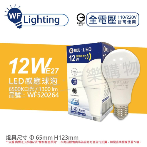 [喜萬年] 舞光 LED 12W 6500K 白光 E27 全電壓 微波感應球泡 球泡燈_WF520264