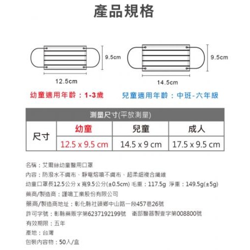 艾爾絲幼幼平面醫療口罩(多色可選)50入-細節圖2