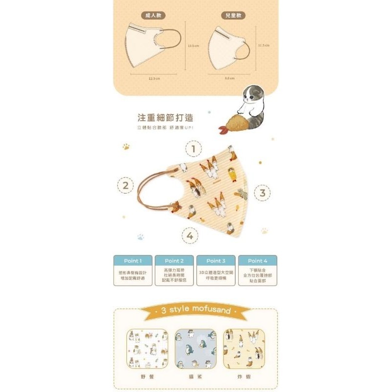 JIUJIU親親成人/幼童立體醫療口罩 Mofusand貓福珊迪-細節圖3