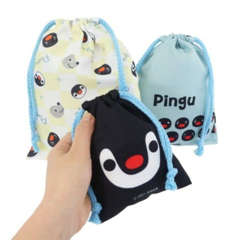 《現貨》日本 pingu pinga 企鵝家族 束口袋 三入組 收納袋-細節圖2