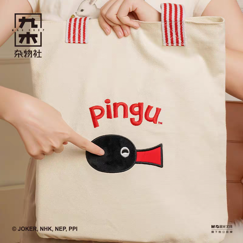 《現貨》企鵝家族 pingu pinga 帆布包 捏捏包 手提袋 斜背包-細節圖2