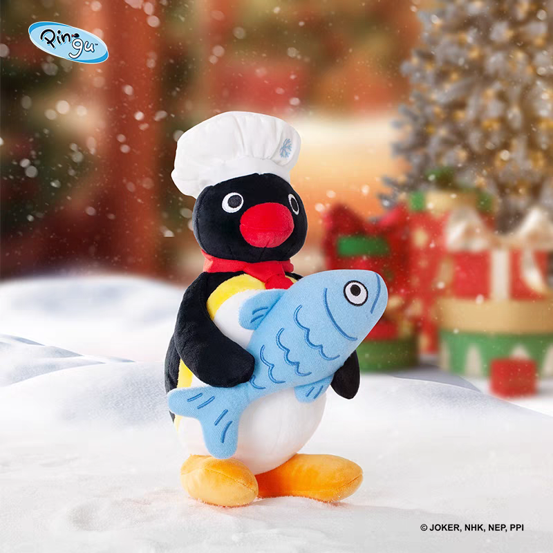 《預購》企鵝家族 pingu 廚師 摸魚娃娃 聖誕系列 21.5cm-細節圖2