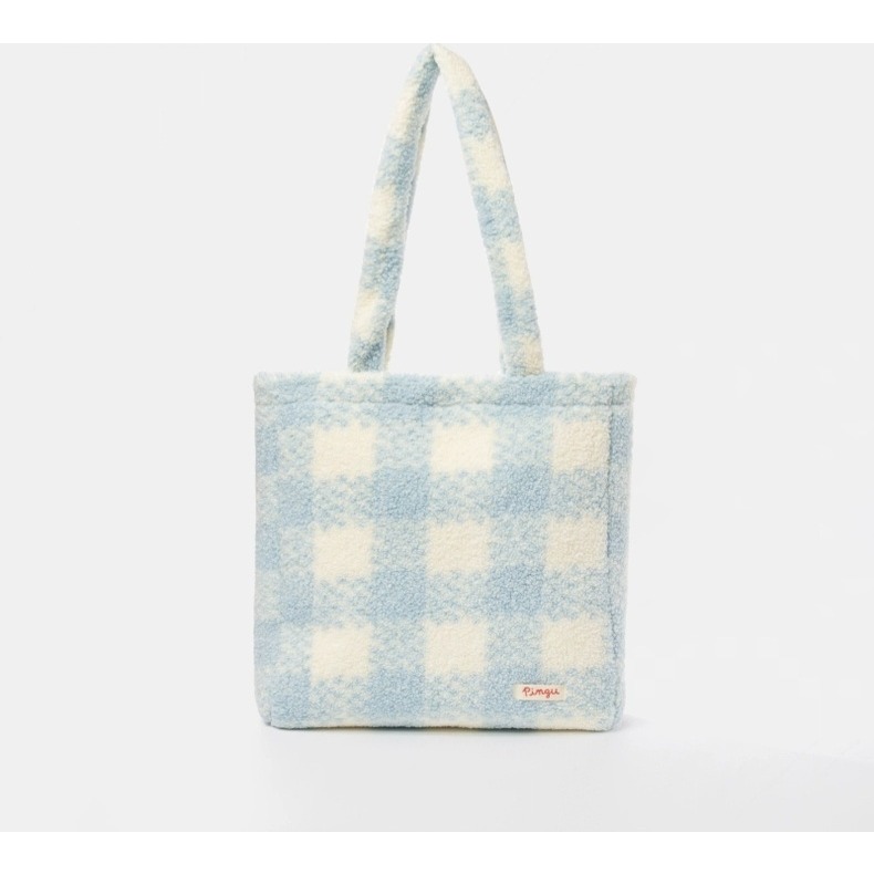 《預購》企鵝家族 pingu 淺色格紋 托特包 手提包-細節圖2