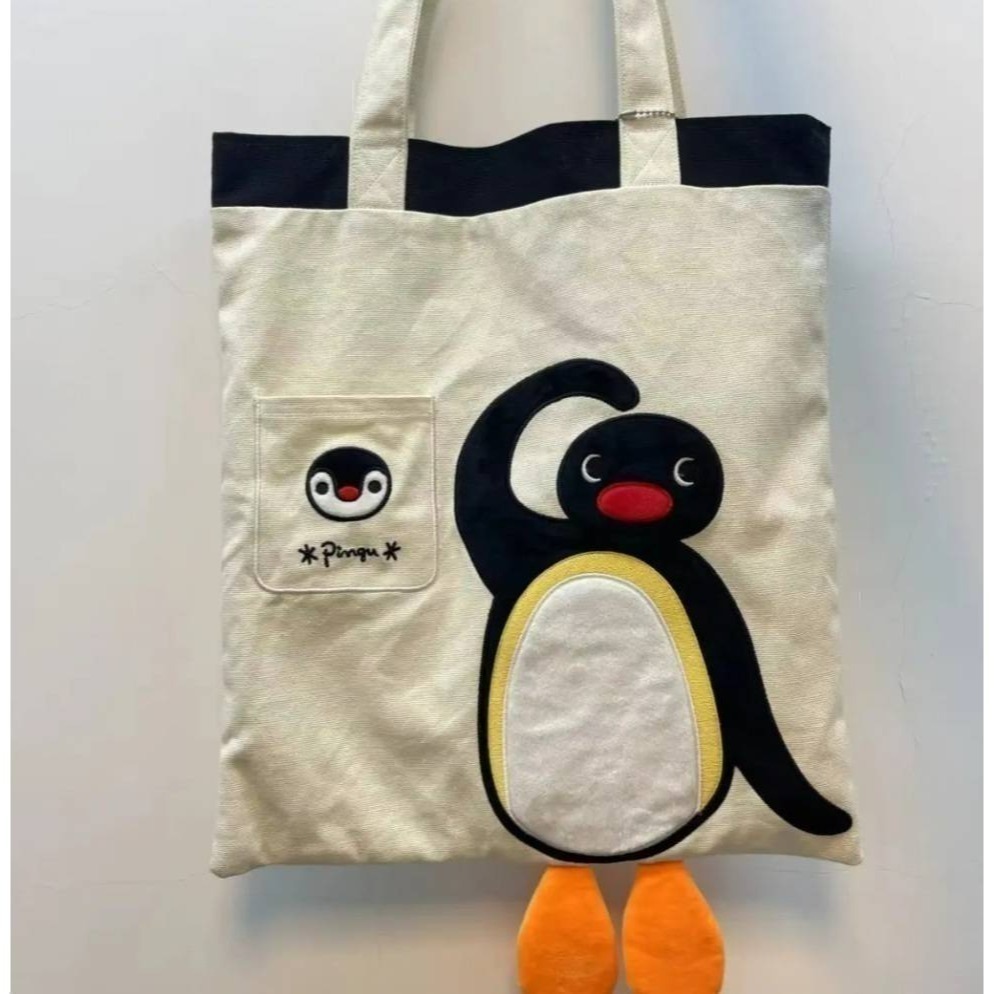 〈預購〉企鵝家族 pingu 帆布包 帆布袋 刺繡 手提袋 手提包 腳丫 白色-規格圖3