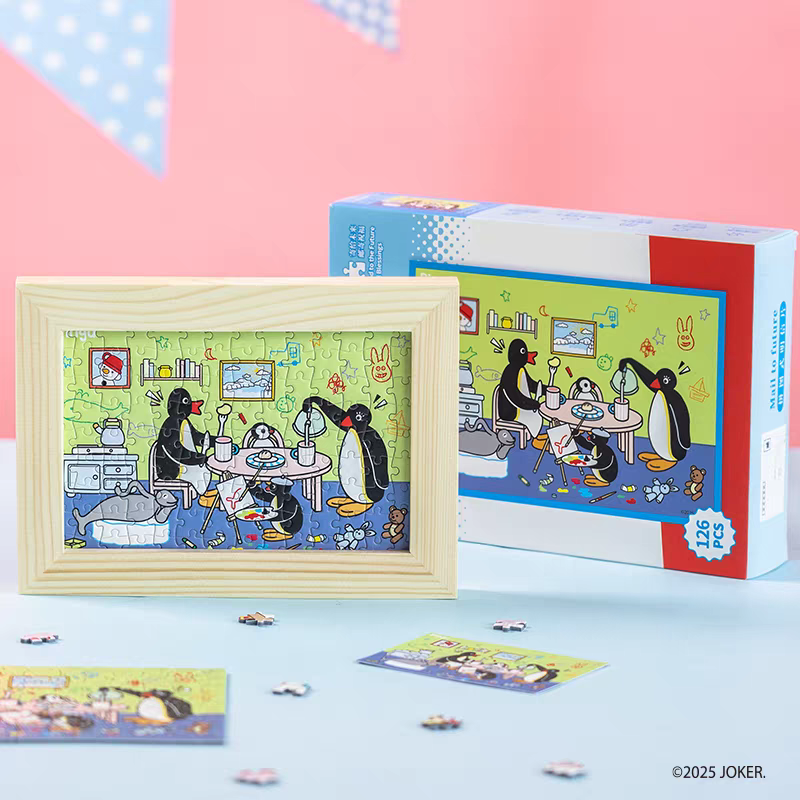〈預購〉企鵝家族 pingu 拼圖 相框組 126片 明信片 卡片-細節圖5