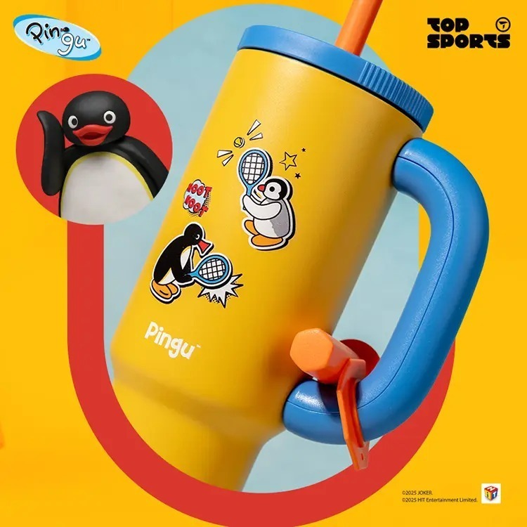 〈預購〉企鵝家族 pingu  運動 網球 吸管 1200ml 保溫杯 保溫瓶-細節圖3