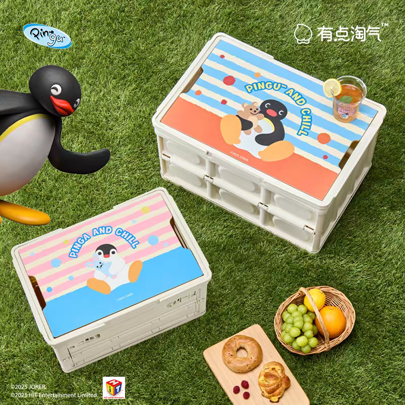 〈預購〉企鵝家族 pingu 露營 摺疊桌 折疊桌 收納箱 摺疊箱 置物箱 置物盒 47L 25L-細節圖3