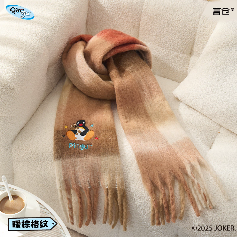 〈預購〉企鵝家族 pingu刺繡 圍巾 220cm 冬天 秋天 保暖-規格圖9