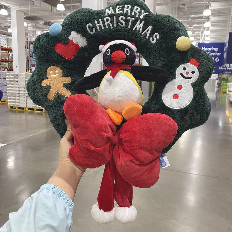 〈預購〉企鵝家族 pingu 聖誕花圈 50cm 娃娃 擺飾 擺件 裝飾-細節圖2
