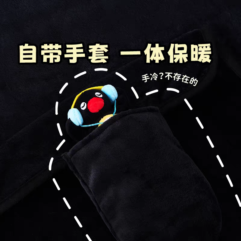 〈預購〉企鵝家族 pingu 黑色 帽毯 毯子 蓋毯-細節圖3