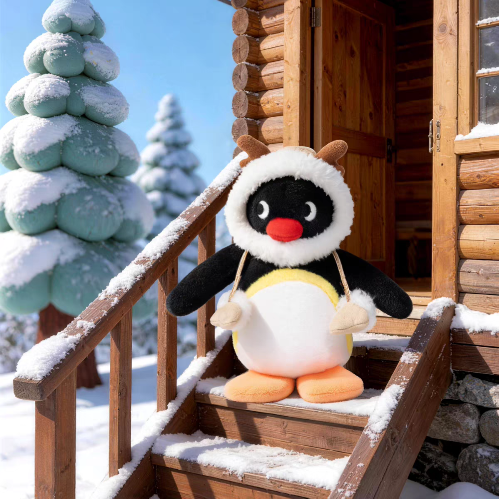 〈預購〉企鵝家族 pingu 溫暖冬日系列 麋鹿 雪人 咖啡 冬季 娃娃吊飾 鑰匙圈 12cm-規格圖4
