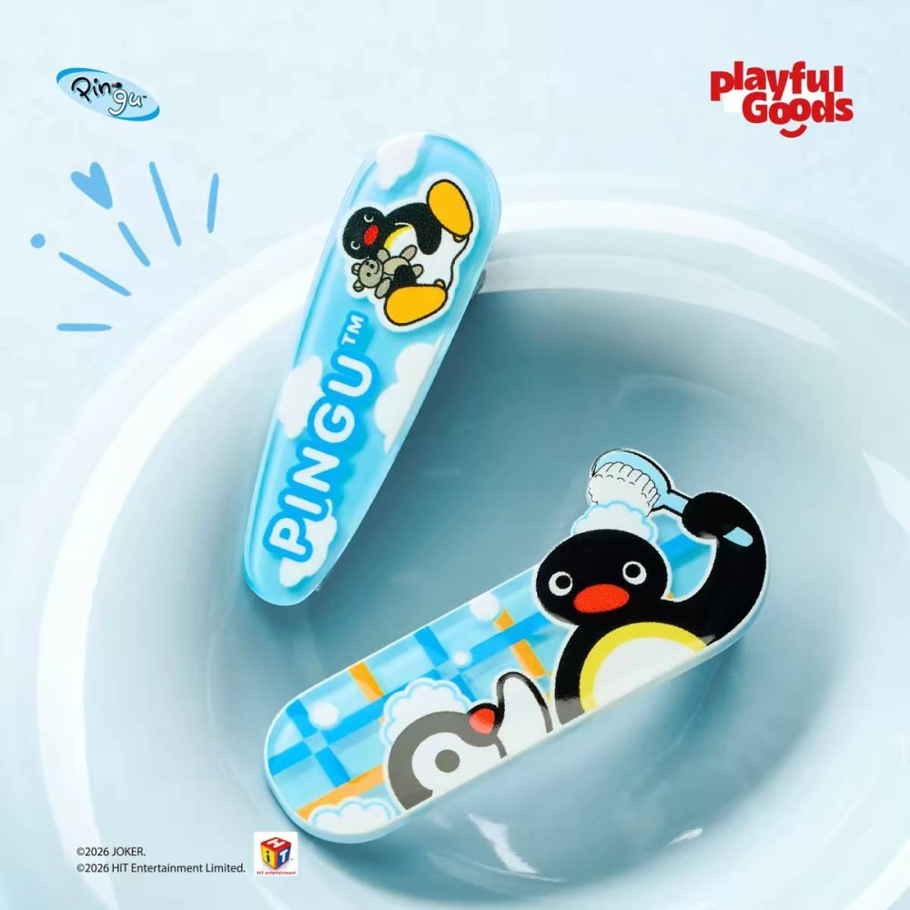 〈預購〉企鵝家族 pingu 藍色 壓克力髮夾 髮飾 2入組-細節圖2