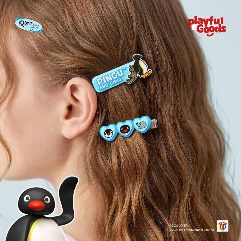 〈預購〉企鵝家族 pingu 藍色 壓克力髮夾 髮飾 2入組-細節圖3